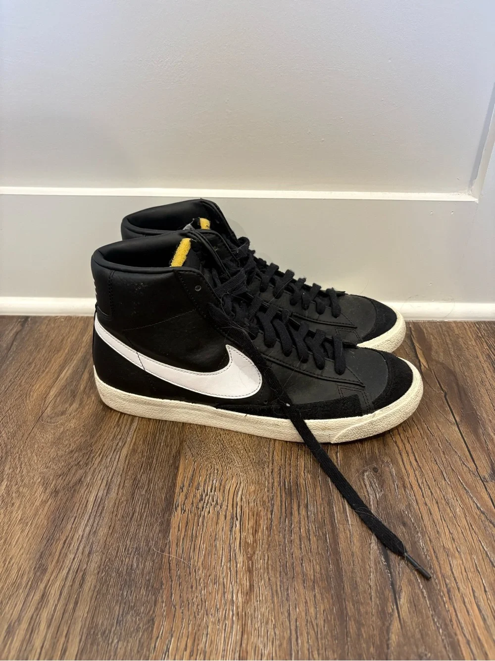 Nike Blazer Black High-Top Sneakers with Cream Sole and White Swoosh
